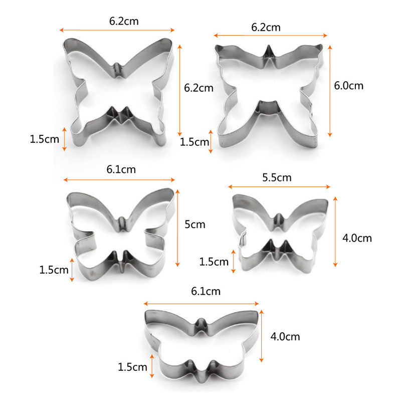 5Pcs Butterfly Shape Cookie Cutter Set 430 Stainless Steel Baking Mold (BPA Free, No FDA) 5Pcs Butterfly Shape Cookie Cutter Set 430 Stainless Steel Baking Mold (BPA Free, No FDA)